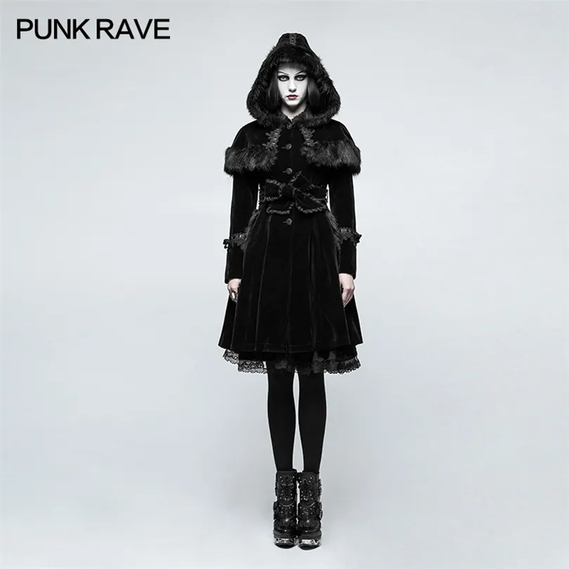 Панк Rave Fashion Gothic Lolita Женская куртка зимнее панк великолепный рождественский пальто. Случайный капюшон Косплей Косплей Длинная куртка 201019