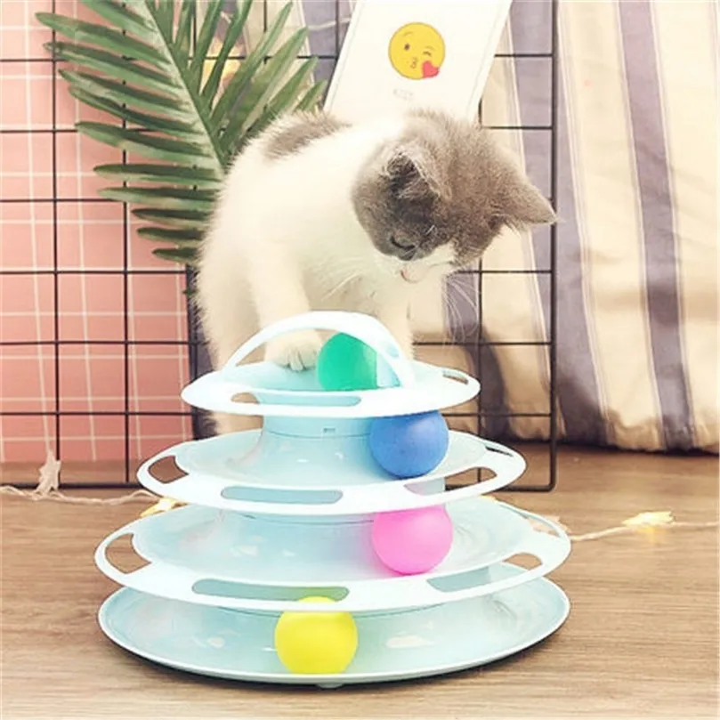 Cat Toys Cute Turntable Track Interactive Toy 4 Layer Tower Ball Pet Kitten Young Toy Intelligence Training Cat Accessories 220510