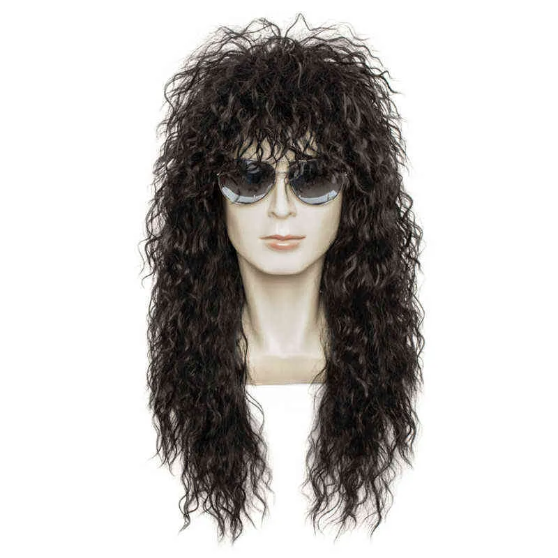 Gres Wig Black Long Curly Male Cosplay S منتفخ ألياف درجة الحرارة العالية للرجال 220622