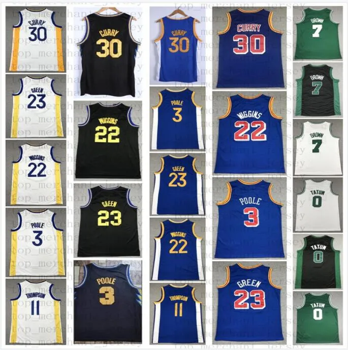 30 Stephen 0 Maglia da basket Jayson Curry Tatum 7 Jaylen 11 Klay Brown Thompson 22 Andrew Wiggins 3 Poole Uomo T-shirt Ricamo Loghi