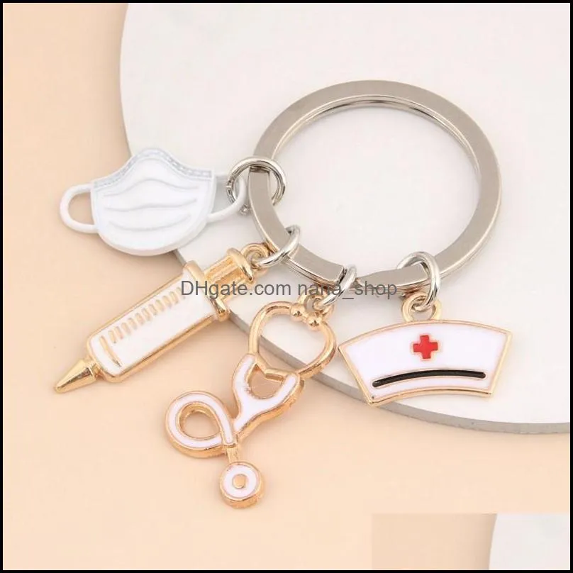 Doctor Keychain Medical Tool Key Ring Injection Syringe Stethoscope Nurse Cap Key Chain Medico Gift DIY Jewelry Handmade