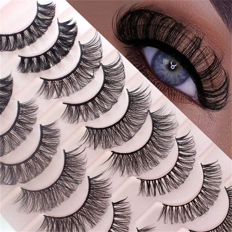 10 Par D Curl False Eyelash Extension Mjuka ryska fransar Tjock Long Faux 3D Mink -ögonfransar