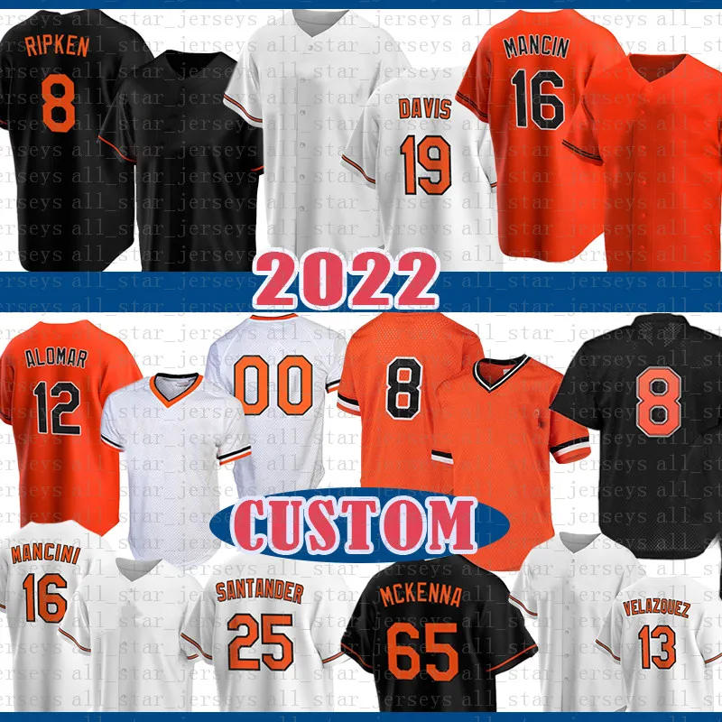 Custom Trey Mancini Baseball Jersey Baltimore Chris Davis Cal Ripken Jr. Roberto Alomar Rylan Bannon Anthony Santander Tyler Nevin Keegan Akin DJ Stewart Gutierrez