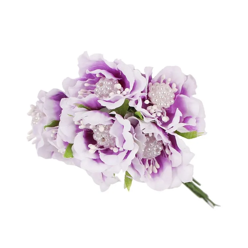 Ghirlande di fiori decorativi 6/8/10/12/50/70 / 90pcs Mix Fiore viola Ciliegia Stame Bacche Bundle DIY Christmas Wedding Cake Gift Box Decor