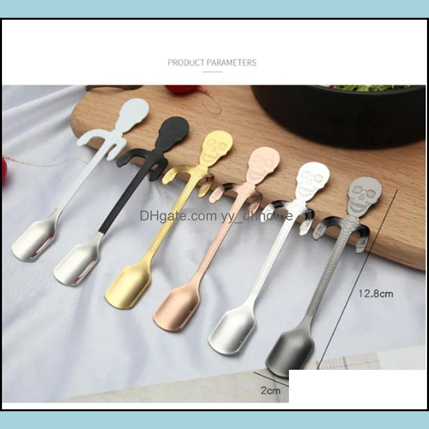 stainless steel skeleton coffee spoon personality skull pattern milk hanging scoop kitchen scull candy spoons coffeedrink stiring