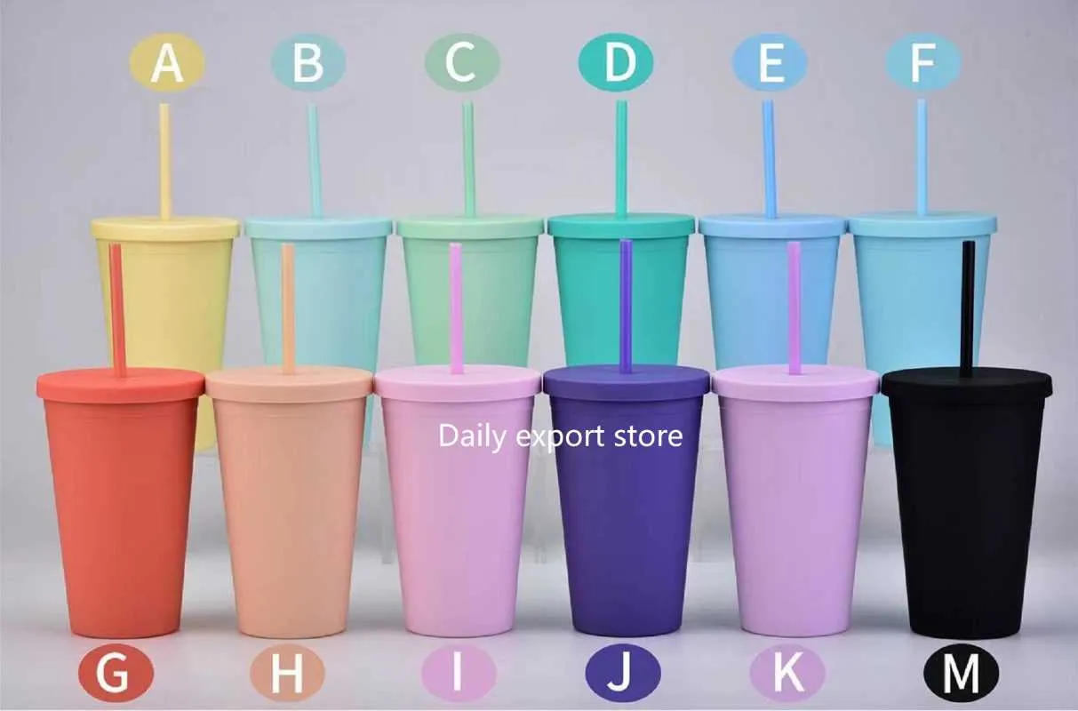 Mokken kleurrijke acryl dunne tuimelaars drinkware dubbele wandwater fles met stro herbruikbare sippy cup rietjes dekselmugs