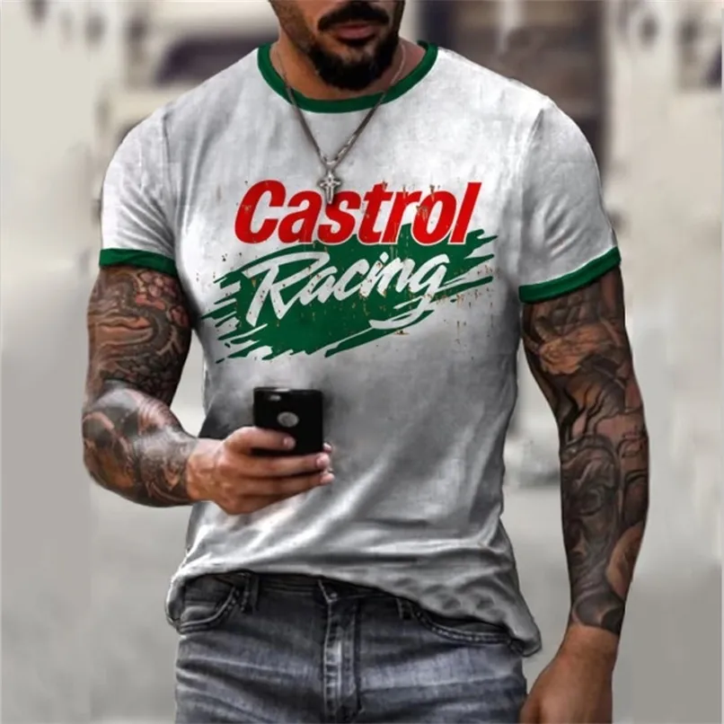 Mens Oneck Topp Summer Style Castrol Retro Shortsleeve 3D Printing Ethnic Bet Harajuku Fashion Overdized Tshirt 220610