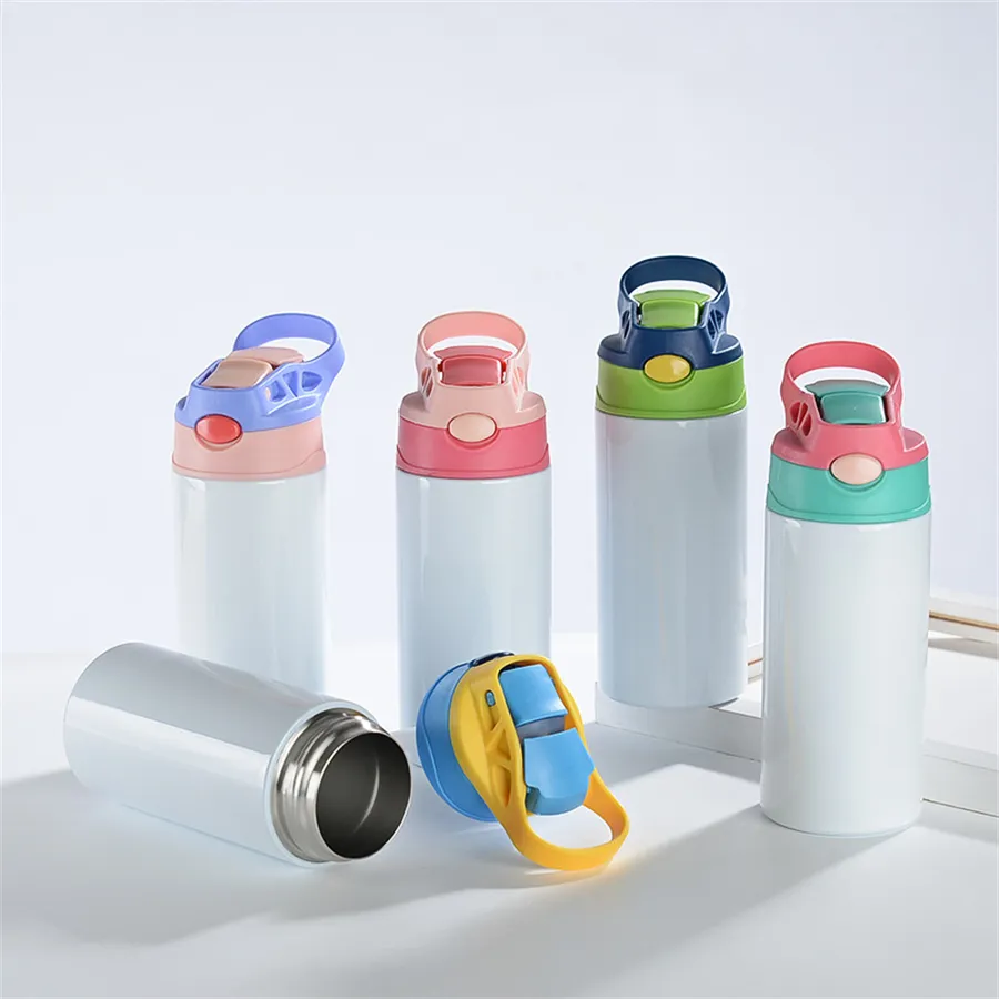 12oz Sublimation Straight Sippy Cup Kinder Wasserflasche 350ml Blank weiß Tragbarer vakuumisolierter Edelstahl-Trinkbecher für Kinder 0322