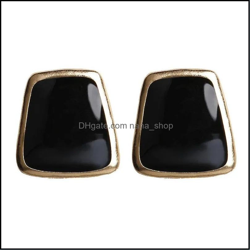 Women Enamel Stud Earring Square Metal Gold Color Wedding Statement Earrings Fashion Party Jewelry