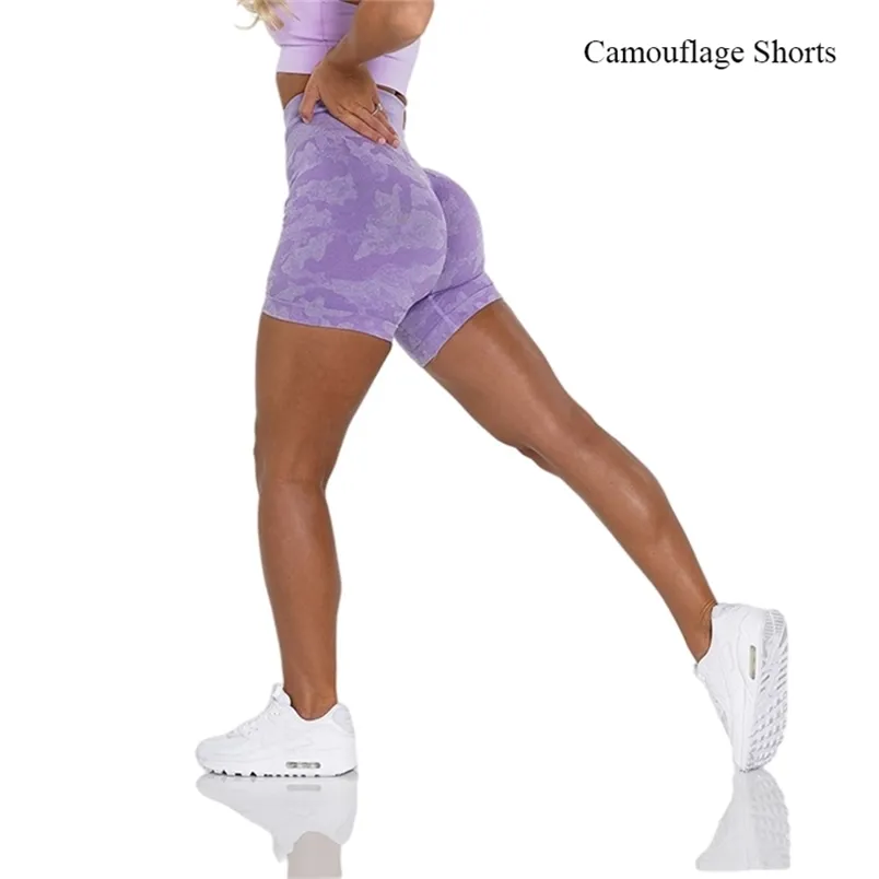 Nvgtn camo sömlösa shorts spandex shorts kvinna fitness elastisk andningsbar höftlyftande fritidsport som kör fitness byxor 220622