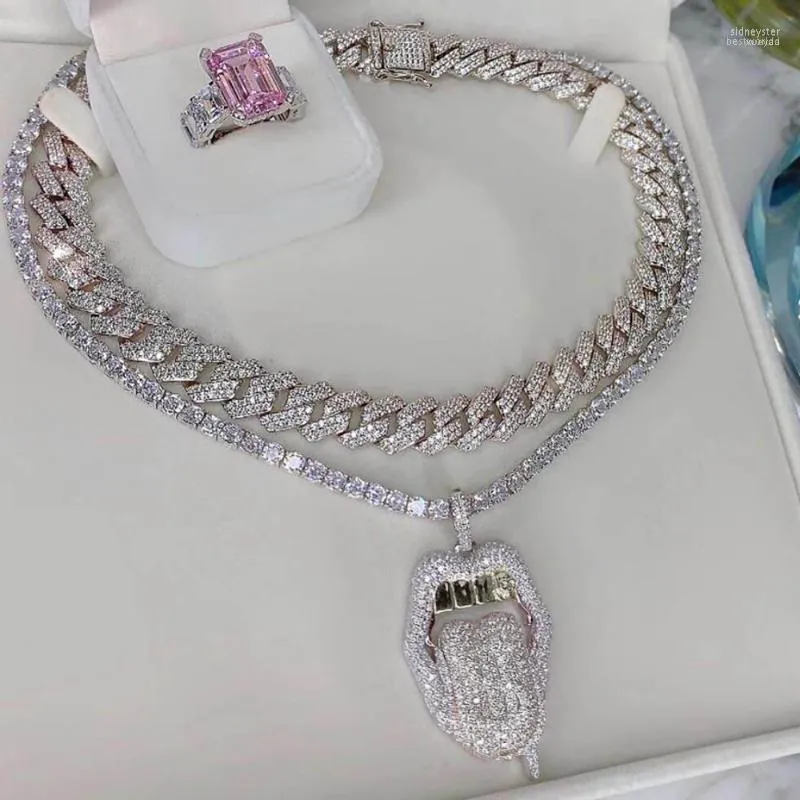 Chokers Iced Out Bling CZ Pingente de pingente do dólar gravado Tênis de 5 mm de tênis pingando colar de lábios Hiphop Mulheres homens gargantilhas de gargantilha Sidn22