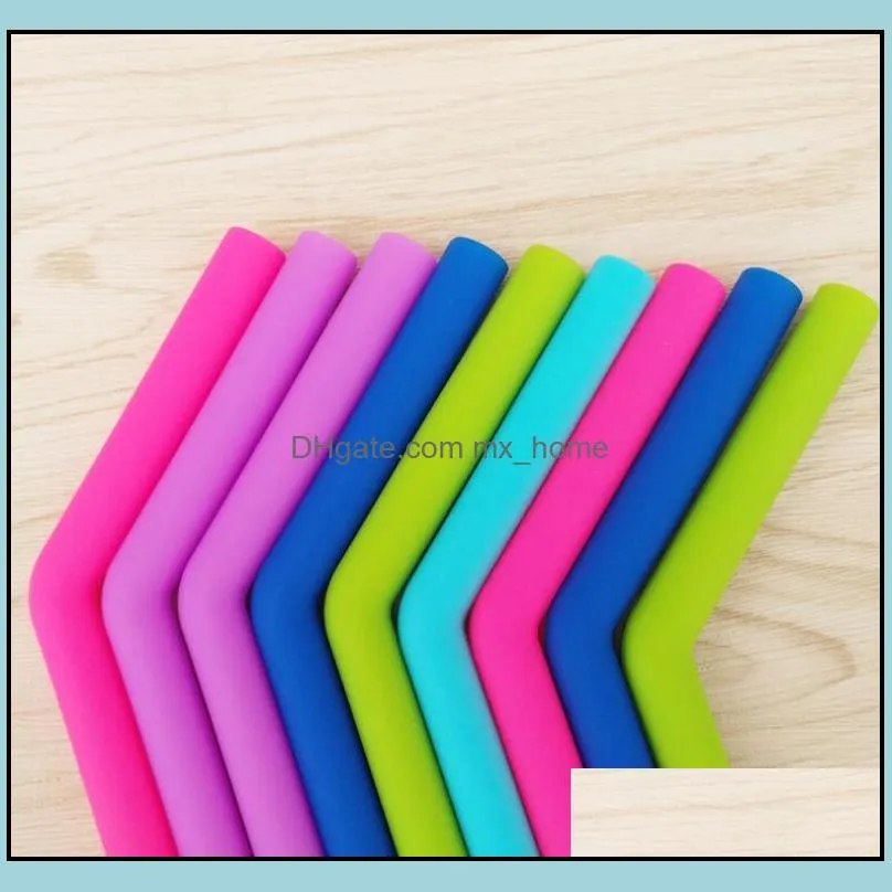 25CM Colorful silicone straw straight bend drinking straw eco-friendly reusable straws cleaning brush for home party bar accessories