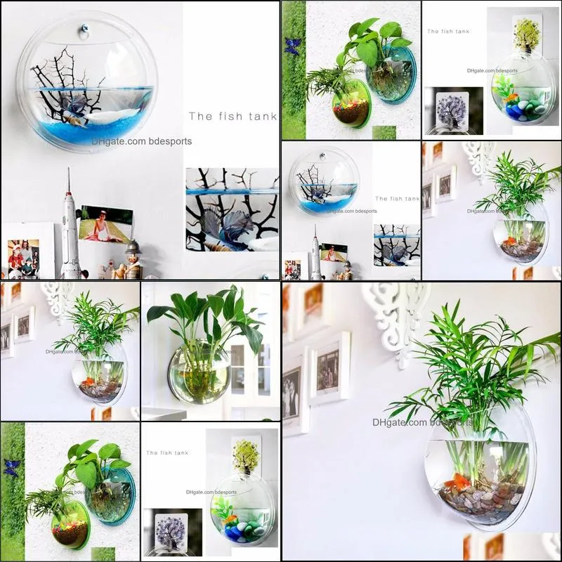 Acrylic Transparent Bowl Fish Tank Aquarium Wall Plant Hanging Vase Wall Aquarium Plant Pot Home Decoration