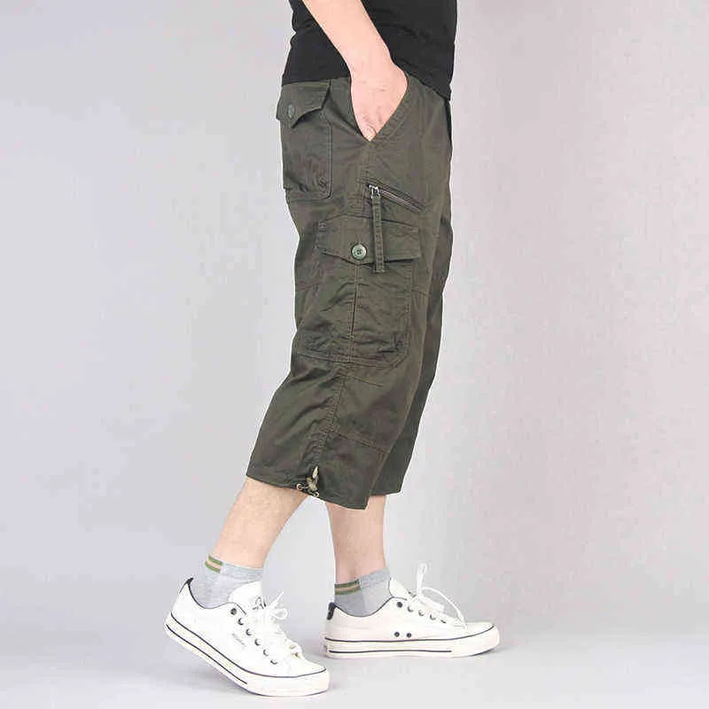 Летние мужские повседневные шорты комбинезоны длинные хлопковые грузовые шорты Мужчина много карманные военные тактические короткие брюки мужская одежда L220706