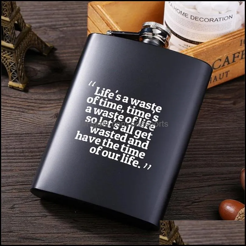 8OZ Ounce Black Wine Pot Portable Adult Outdoors Matte Stainless Steel English Letter Metal Flagon New Pattern Hot Sale High Qualit 13dya