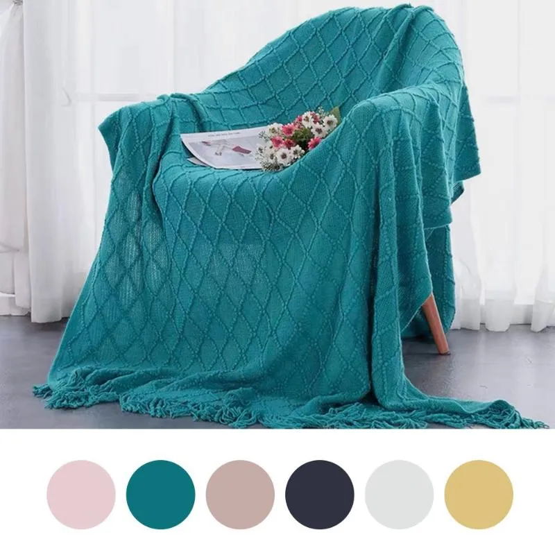 Blankets Throw Textured Acrylic Solid Sofa Couches Blanket Tassels Decorative Bed Covers For Soft Adult BlanketsBlankets
