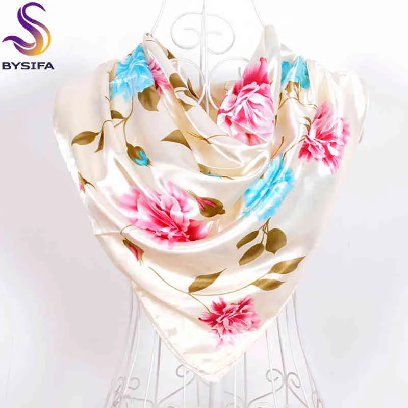 Sciarpa di seta imitata rosa fresca beige stampata 2016 Nuovo design Accessori femminili Fiori Musulmani SCARPE INVERNO J220713