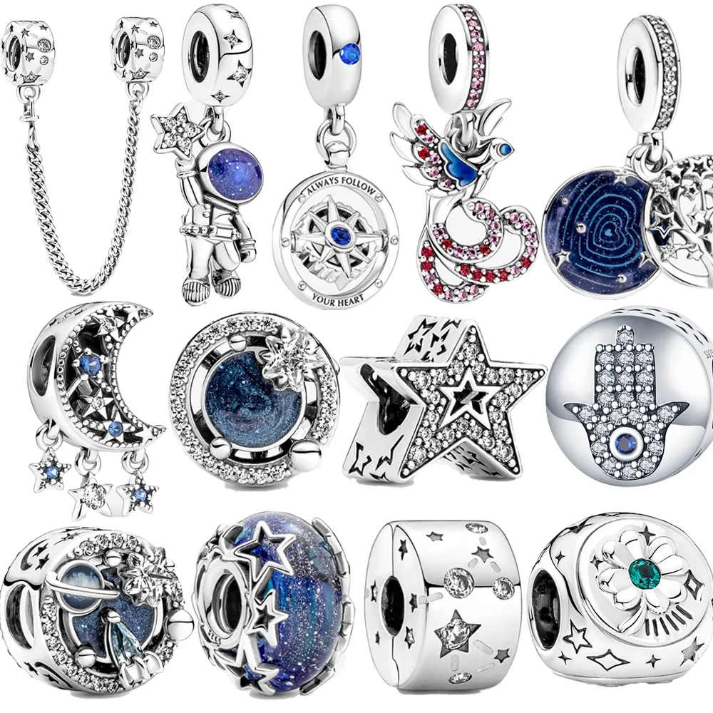 Nova popular pulseira de charme de galáxia crescente de astronauta de prata 100 925 para pandora fashion charm faça você mesmo joias altas