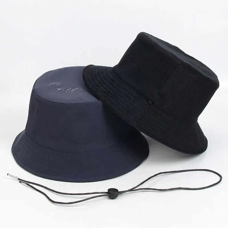 Waterproof Big Head Men Large Size Corduroy Keep Warm Bucket Hat Women Plus Size Double-sided Panama Sun Hats 58 60 62 64CM 220325