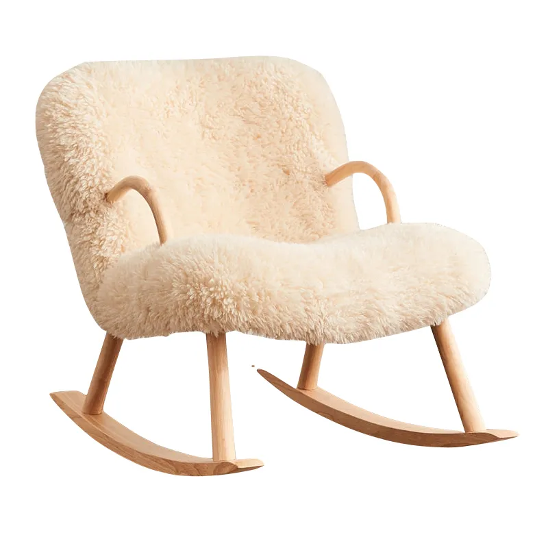 Cozy Nordic Rocking Chair with Lamb Plush Upholstery for Ultimate Comfort in Your Living Room or Balcony - Perfect for Relaxing and Unwinding