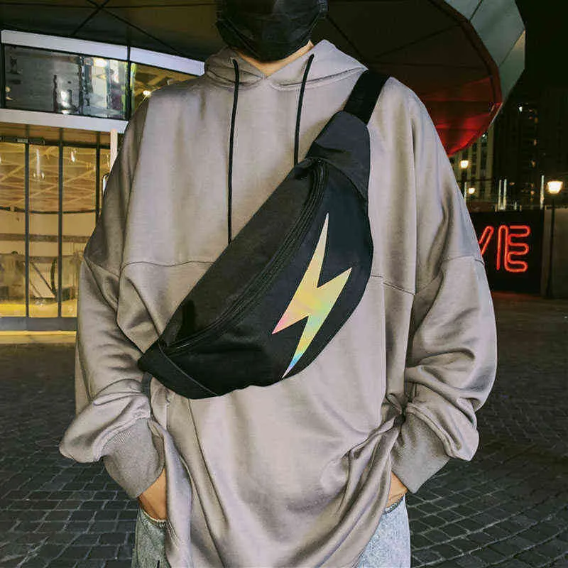 Men Canvas Chest Bag Unisex Casual Waist Reflective Hip hop Fanny Pack Boy Waterproof For Street Style Male 220531