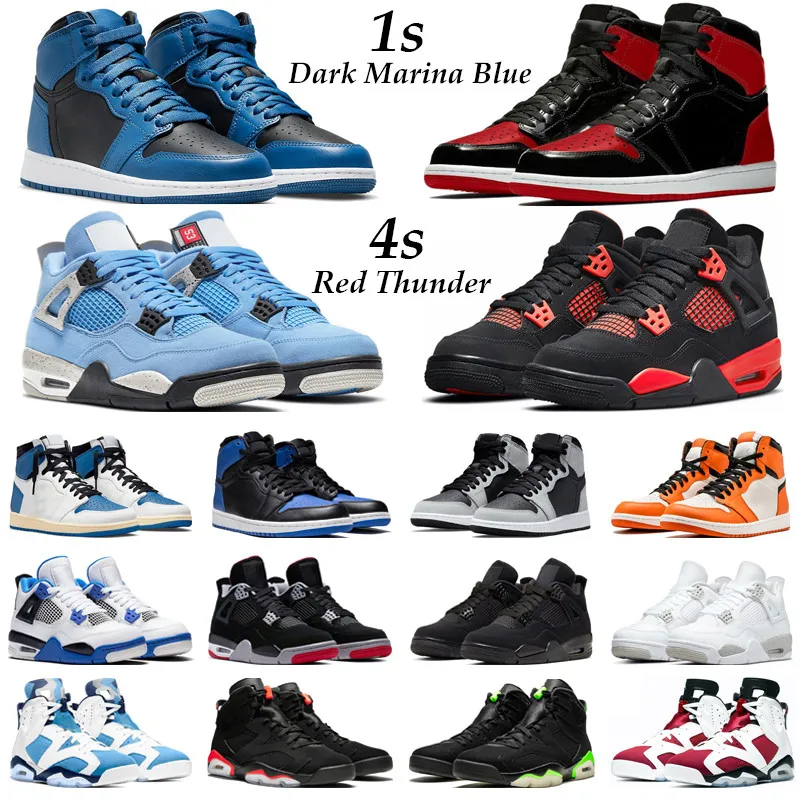 Jumpman 1 High OG Zapatillas de baloncesto Hombres Mujeres 1s Dark Marina Blue Bred Patent Hyper Royal 4s Red Thunder Infrared Black Cat 6s UNC Hombres