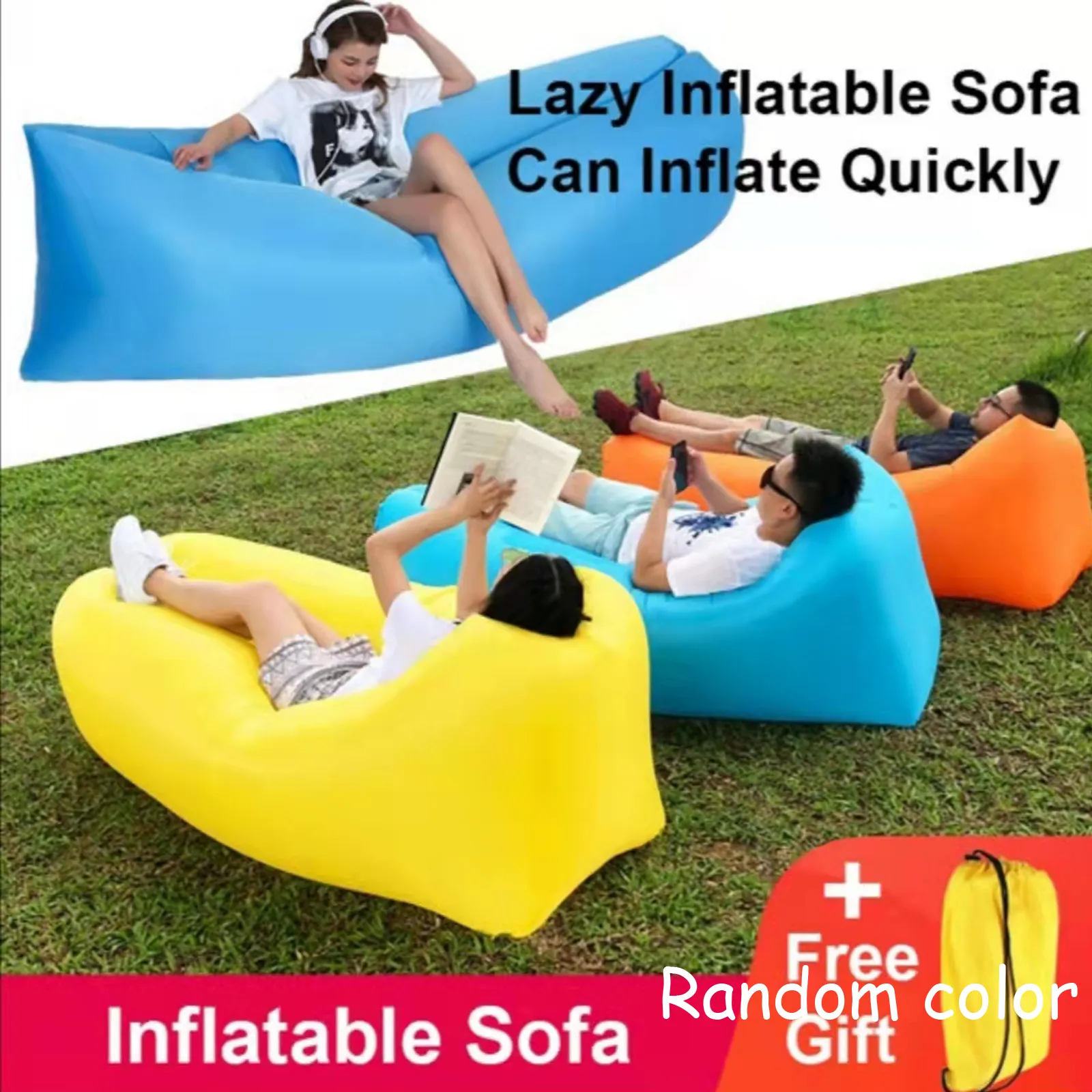 Lounge Sleep Bag Lazy Inflatable Beanbag Sofa Chair, Living Room Bean