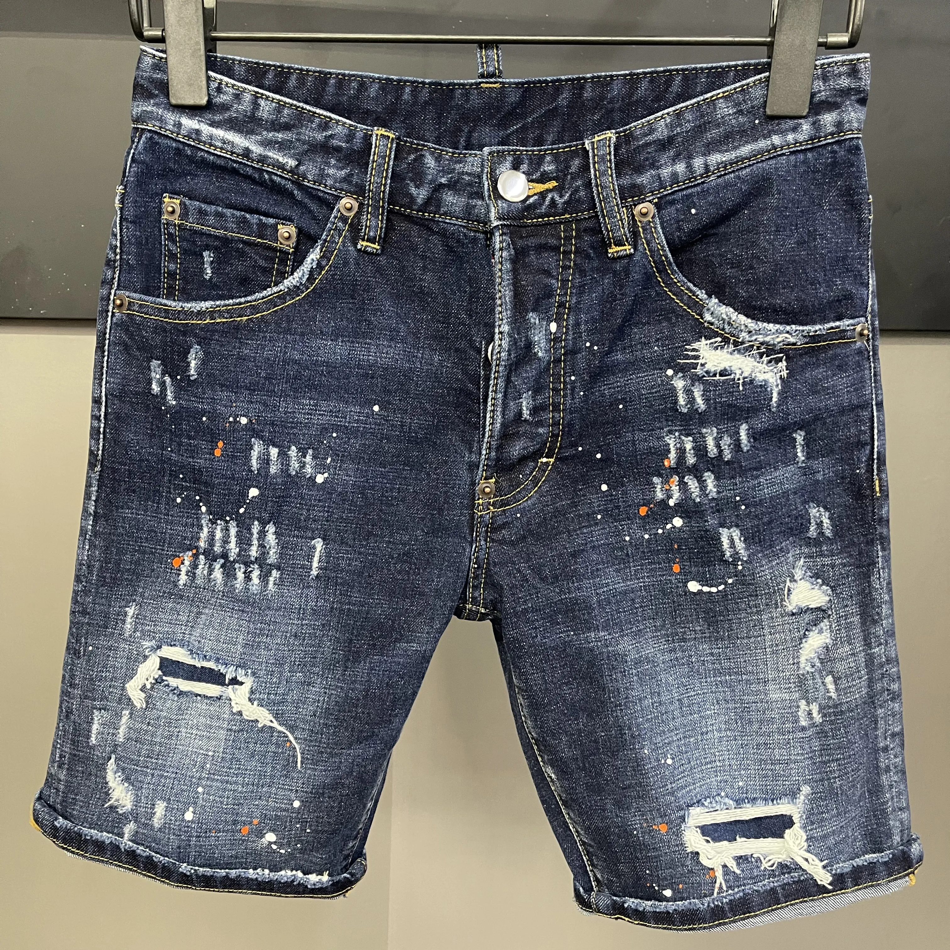 Mens korte jeans rechte gaten strakke denim broek casual nachtclub blauw katoen zomer Italië stijl