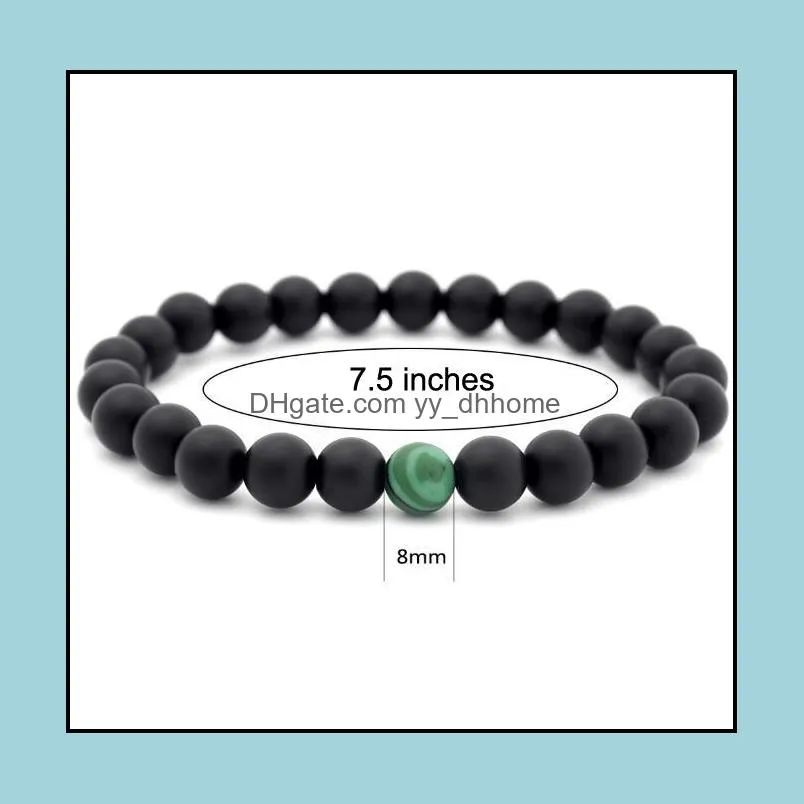 JLN Power Beads Malachite Bracelet Matt Onyx Gemstone Beaded Stretch Couple Bracelet For Man Woman