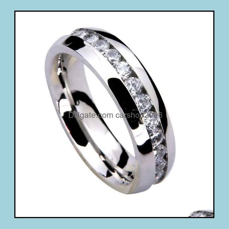 6mm 316l stainless steel crystal silver plated band rings for women men wedding birthday decor jewelry