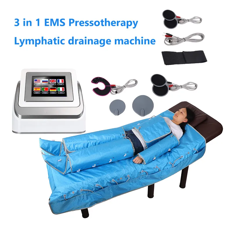 Pressoterapi 3 I 1 Machine Professional Lymfatisk dräneringsmassager Maskin EMS Slimming Body Suit for Salon Use