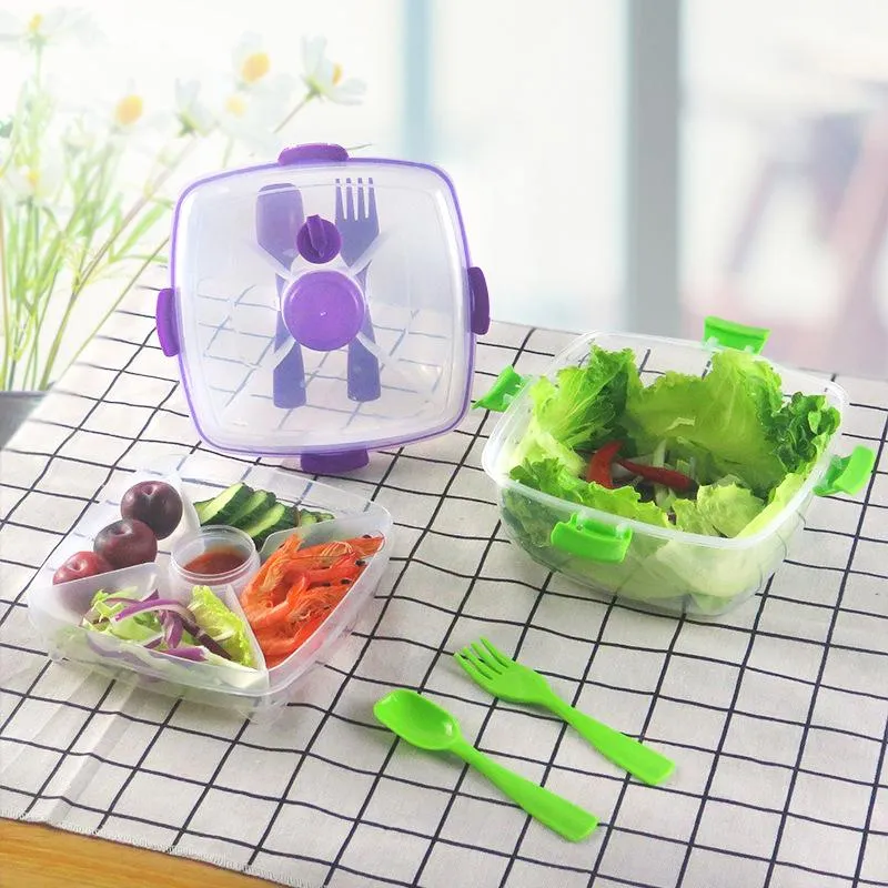Учебные посуды наборы пластиковой ланч -коробку контейнер портативная организация кухонного хранения Студент детские ланч -бокс овощные фрукты рис саладдиннер.
