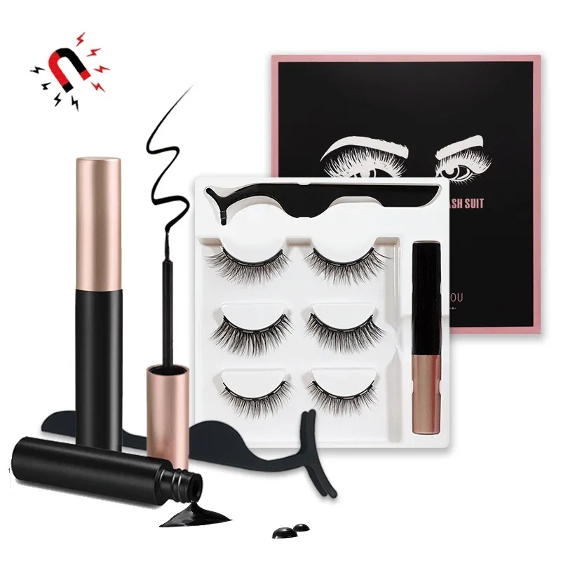 Magnetic False Eyelashes Thick Natural Five Magnets Fake Lashes Hand Made Reusable Eyelash Extensions No Glue Need Comes Liquid Eyeliner Tweezer