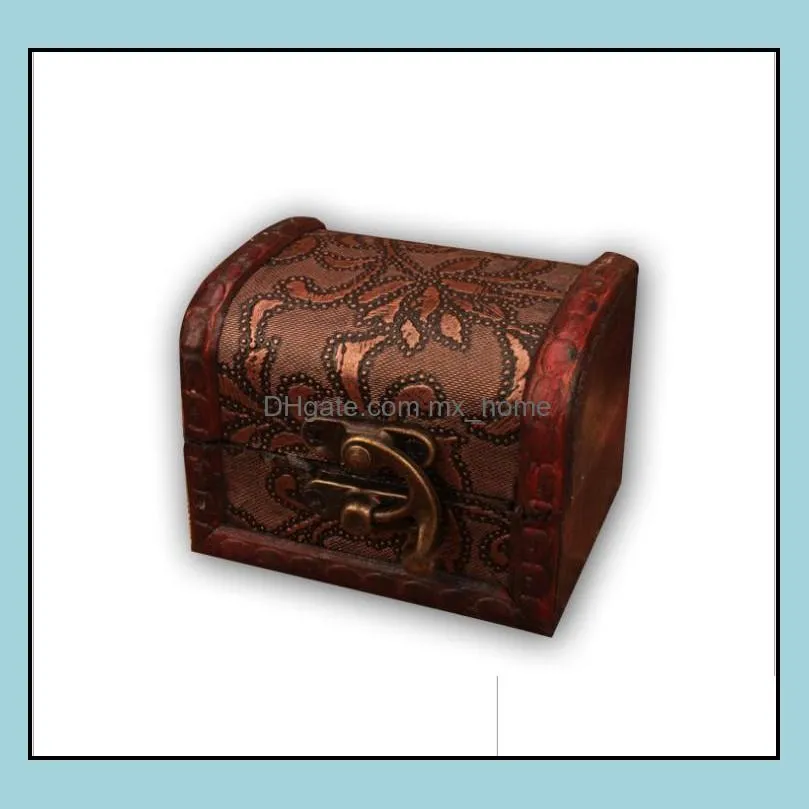 Small Vintage Trinket Boxes Wooden Jewelry Storage Box Treasure Chest Case Home Craft Decor Randomly Pattern