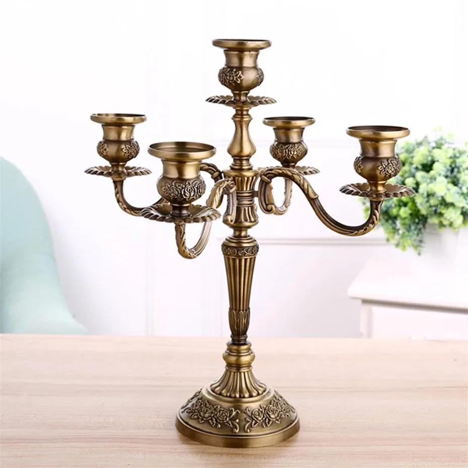 5 Arms Bronze Metal Candle Holders Antique Wedding Candlestick Bougeoir