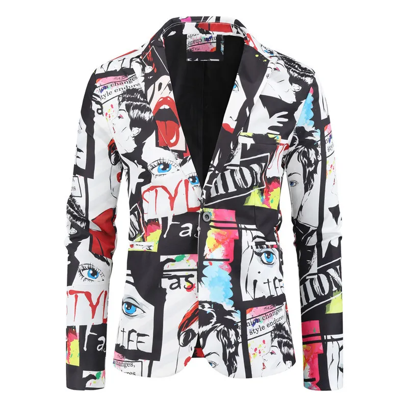 남자 패션복 파티 코트 캐주얼 슬림 핏 블레이저 버튼 양복 3D 플로럴 프린트 페인팅 블레이저스 재킷 남자 220725
