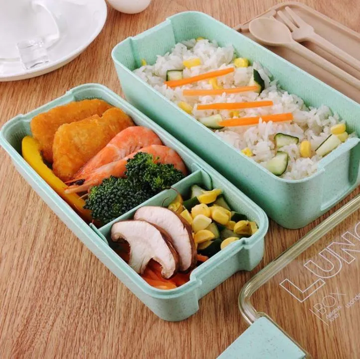 Healthy Material Lunch Box 3 Layer 900ml Wheat Straw Bento Boxes Microwave Dinnerware Food Storage Container Lunchbox SN4932