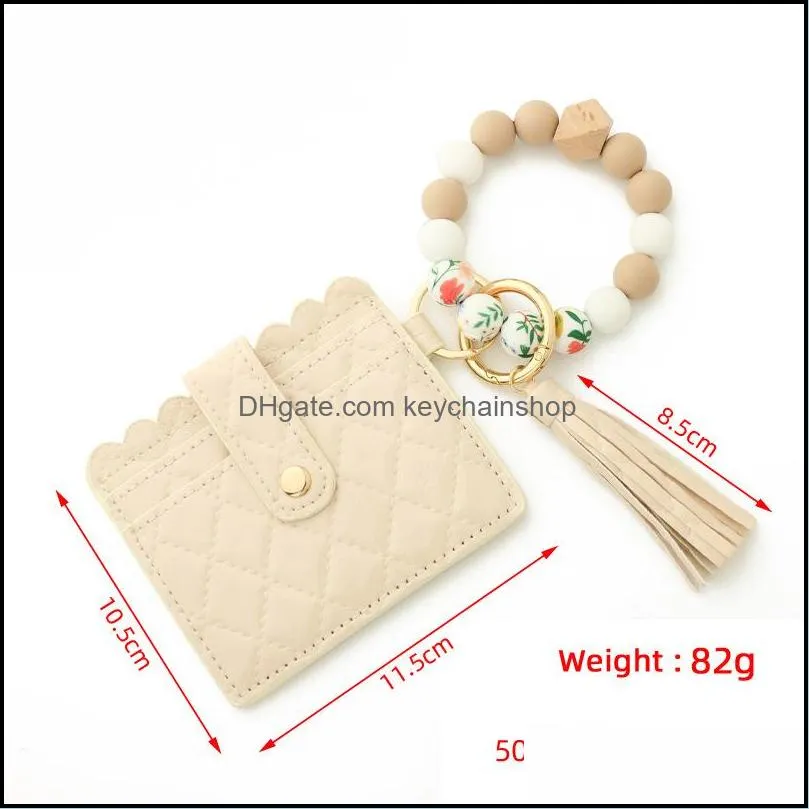 wristlet keychain bracelet credit card holder wallet key ring silicone tassel keychains beaded bangle
