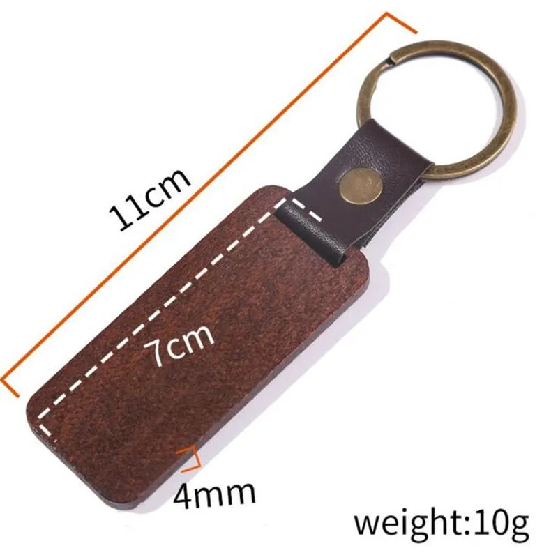 Wooden Personalize Keychains blanks for engraving Handmade leather keychain Round Rectangle Wood Luggage Decoration Key Ring DIY Thanksgiving Father`s Day Gift