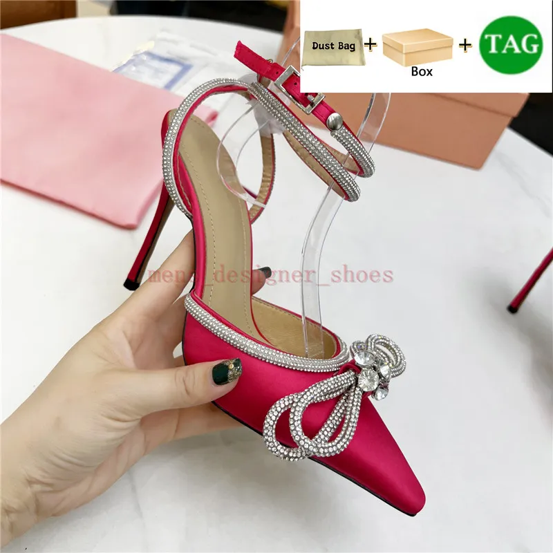 with box Top dress shoes Mach 100 Silk Satin Double Bow Crystal Pumps wedding sandal white black pink red blue women high heels luxury party designer slipper