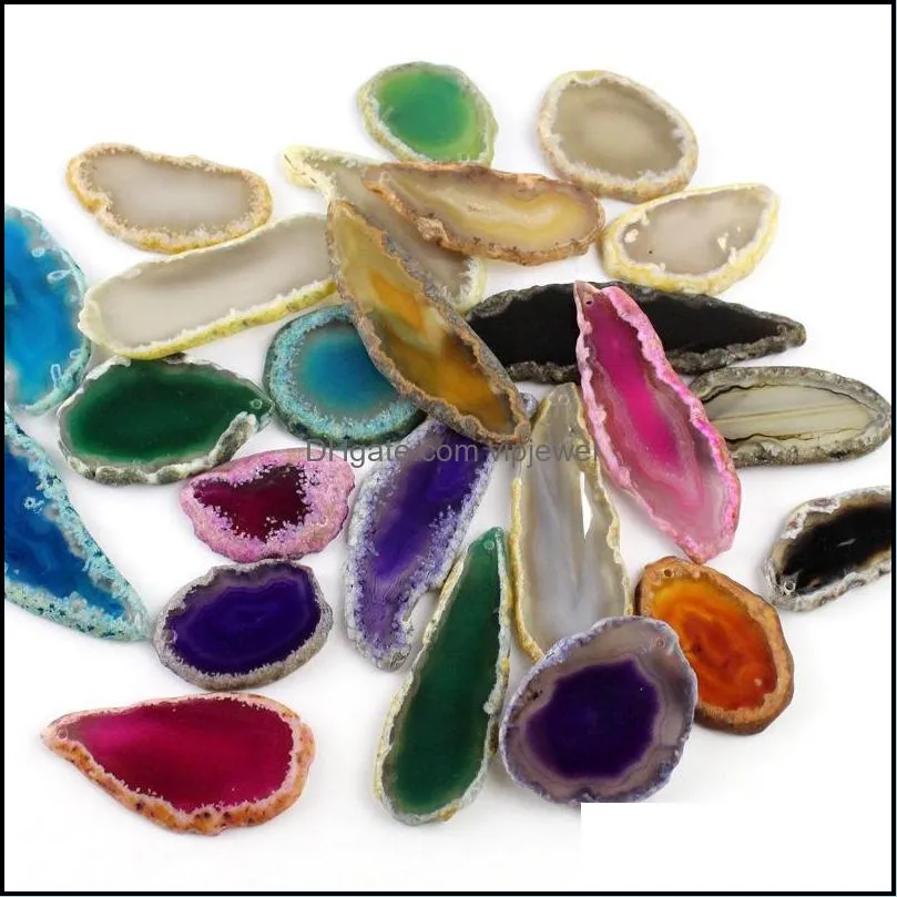 40-55mm natural blue red green purple agate slice charms wind bell tablet sweater chain pendant home ornaments