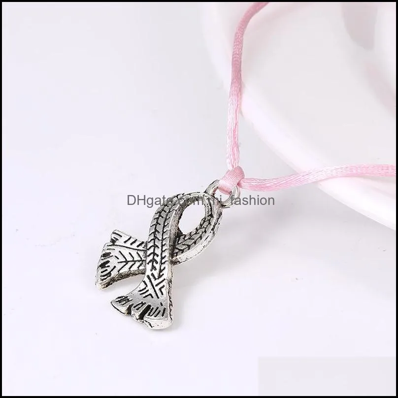 trendy pink ribbon breast cancer bracelet pendant bracelet make a wish card by hand friendship jewelry for women-y