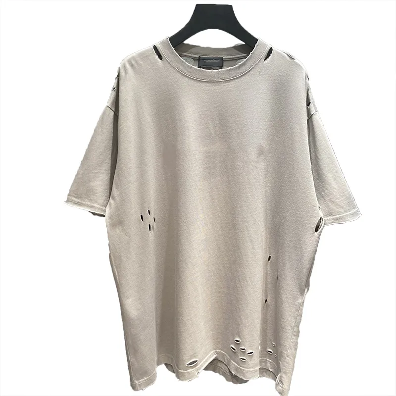 Luxury Brand Bale High Version T-shirt oversize 22ss Spring New Ripped Tee Lettera Stampata Crack Coppia Parigi Maglietta a maniche corte allentata Tee