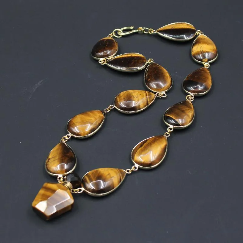 Pendentif Colliers GuaiGuai Bijoux Véritable Jaune Tiger Eye Plaqué Or Connecteur Collier Pierres Naturelles À La Main Pour LadyPendant