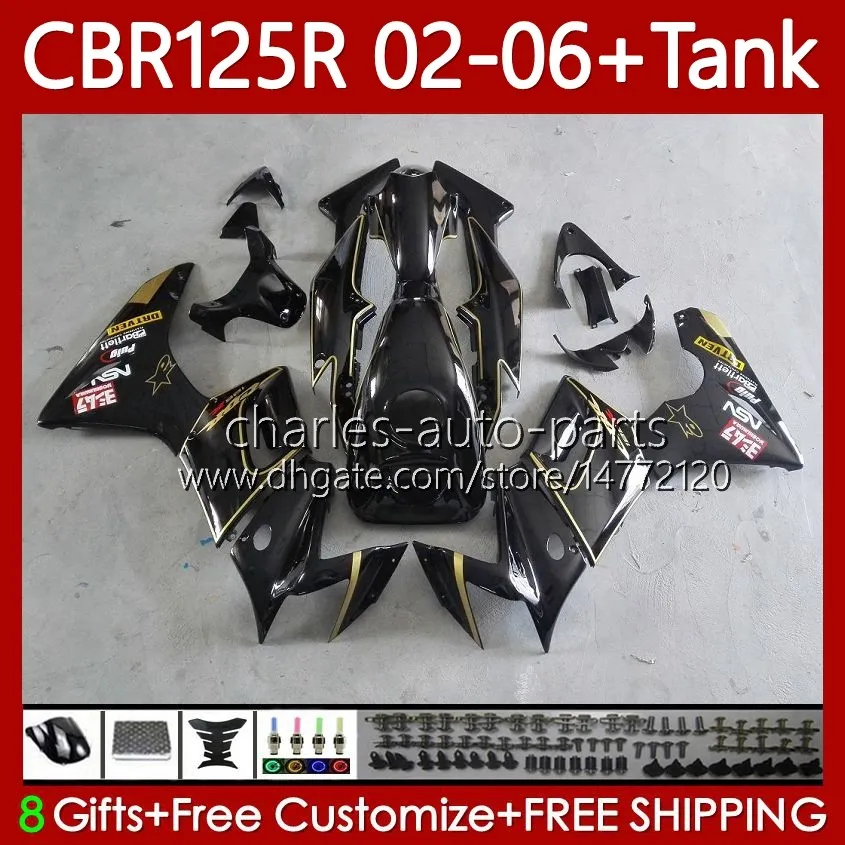 Body +Tank cover For HONDA CBR-125 CBR 125 R CC CBR 125R 125CC 02-06 Bodywork 124No.17 CBR125RR CBR125R 02 03 04 05 06 CBR-125R 2002 2003 2004 2005 2006 Fairing golden black