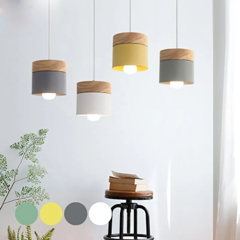 Pendant Lamps Color Macarone Wooden Iron Small Chandelier Modern Simple Study Bar Cafe Decorative Lighting E27 Living Room Home DecorationPe