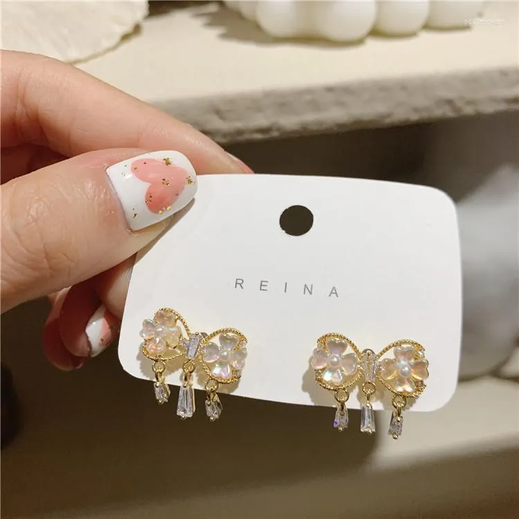 Stud Korea Design Fashion Jewelry Sweet Bowknot Shell Flower Zircon Tassel Earrings Elegant Women's Summer Style EarringsStud Odet22 Far