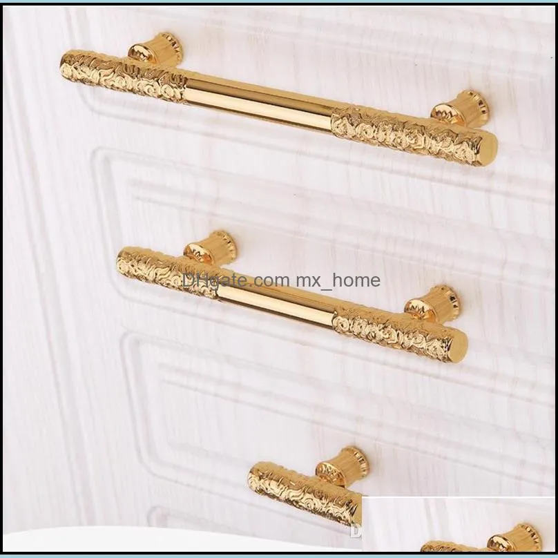 single hole 96 128 160 192mm handle fashion luxury creative K gold wardrobe kitchen cabinet door handles solid cupboard drawer pull