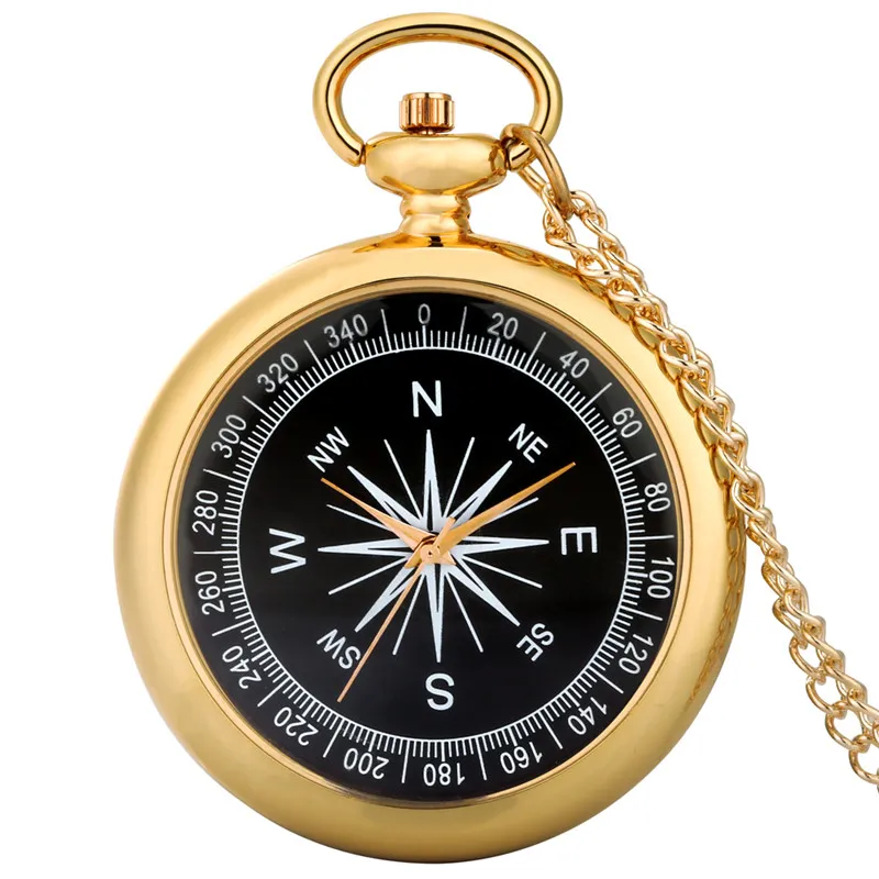 Steampunk Pocket Watch Silver/Gold Eloy Open Face Design Män Kvinnor Kvarts analoga klockor med Compass Display Necklace Chain
