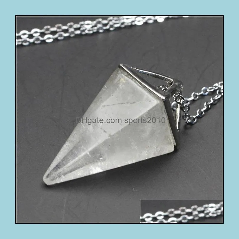 square pyramid cone stone opal crystal pendulum pendant necklace chakra healing jewelry for women men chain